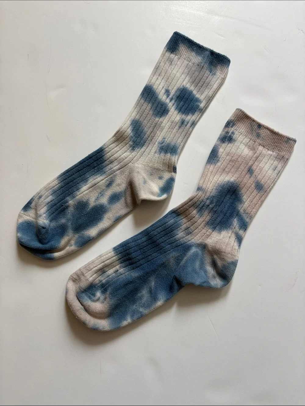 Tie-Dye Crew Socks - Blue & Cream